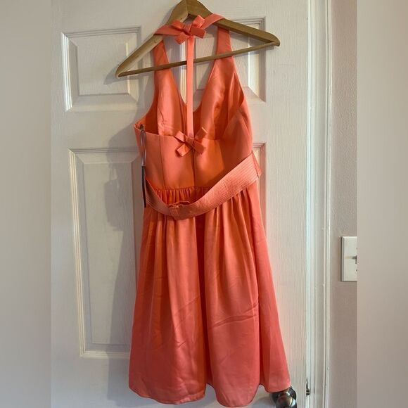 Vera Wang White Mini Cocktail Halter Belted Dress Coral Reef Size 4 Wedding Glam - Picture 4 of 14